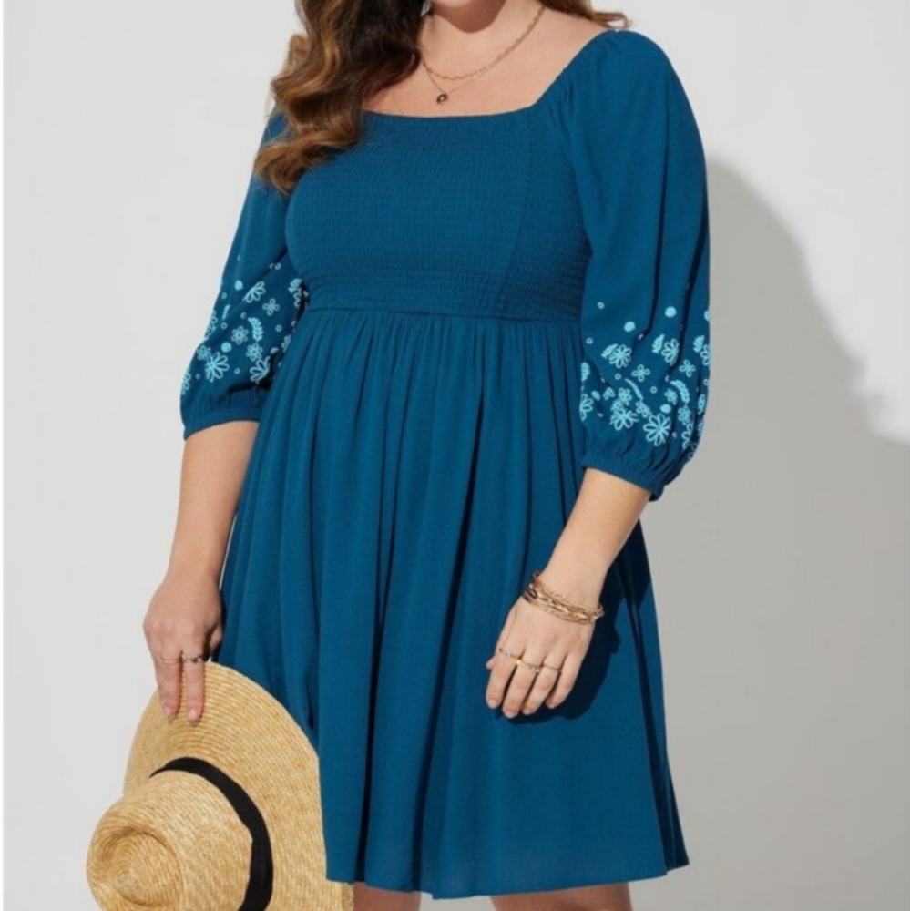 Blue Floral Embroidered Dress